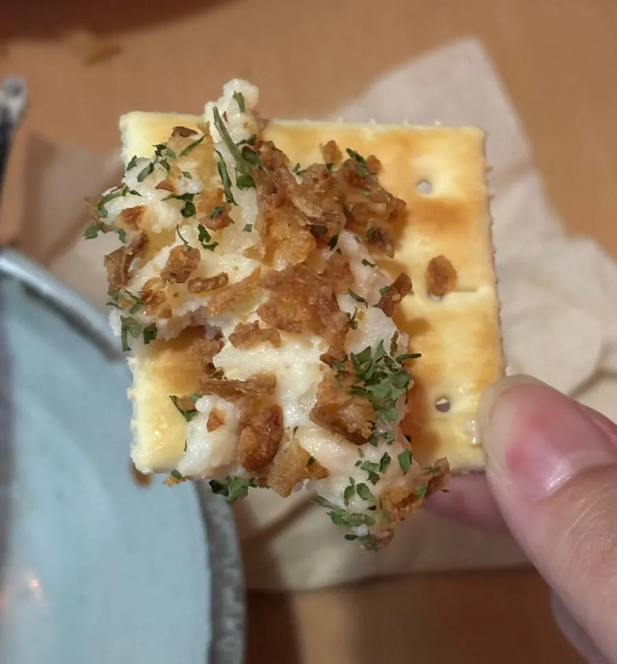 Potato salad served with crackers