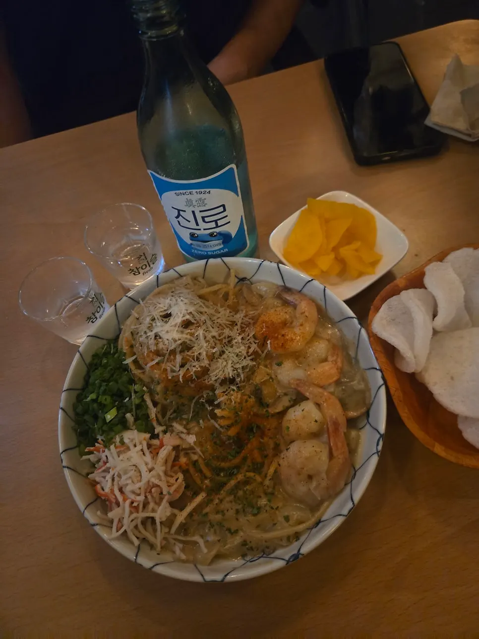 Crab tomalley pasta served in a wide bowl