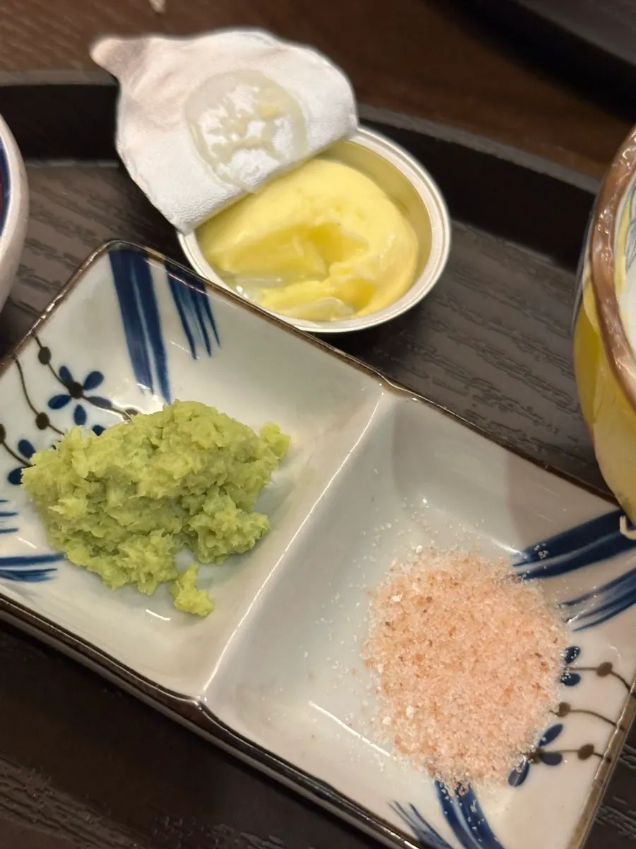 Standard sauces and sides provided at Gyuen-dang