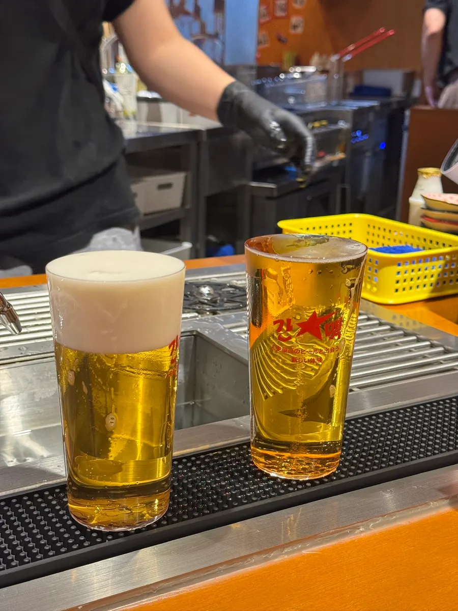 Beer being poured/pressed fresh at the table