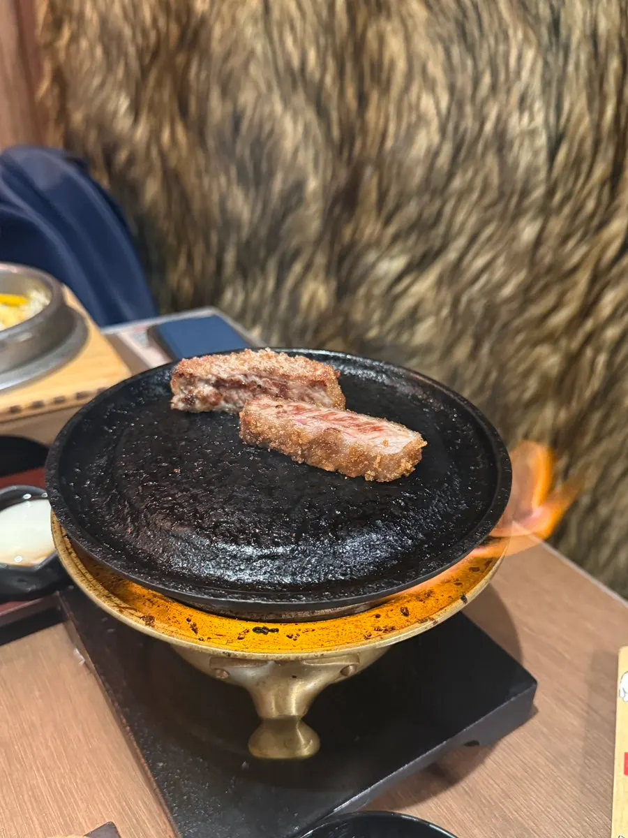 Cross-section of medium-rare smoked gyukatsu