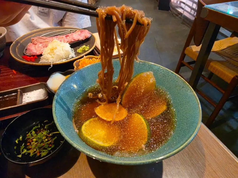 Jeju cheonggyul cold soba with floating ice