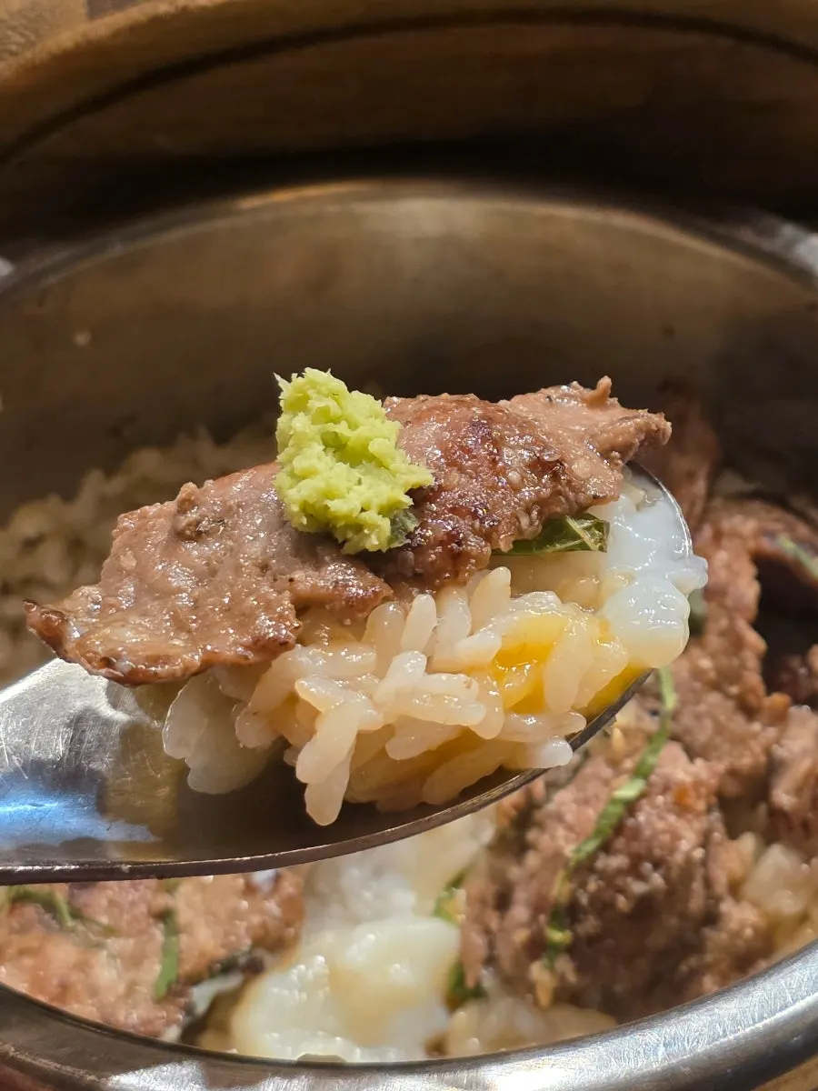 A bowl scooped from the beef rice bowl