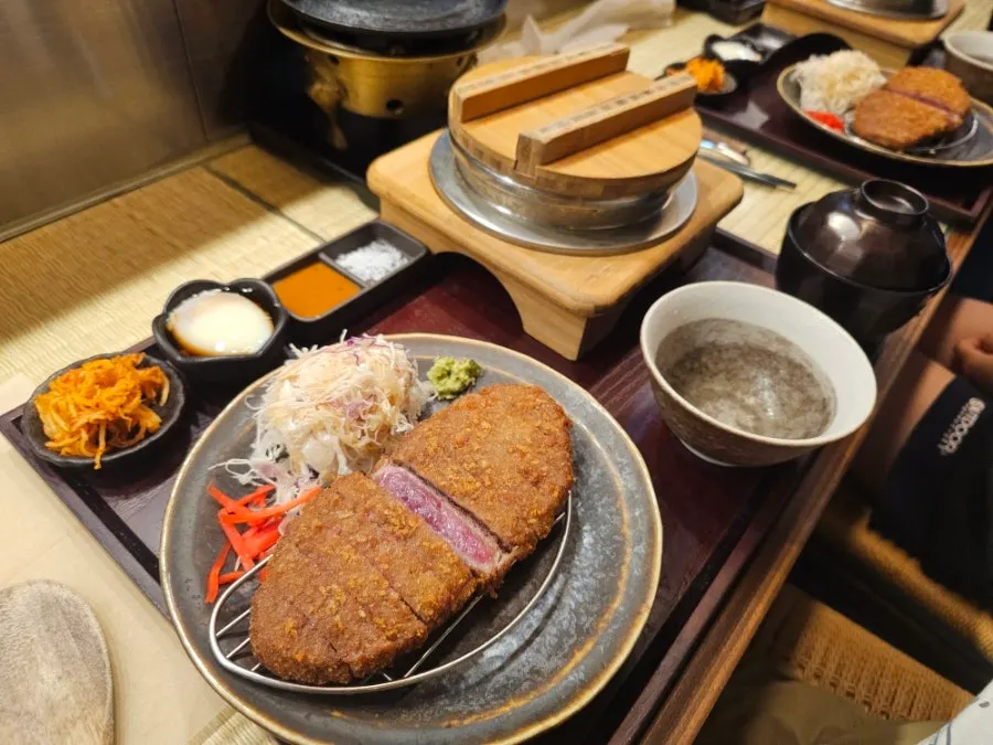 Gyudo's signature smoked gyukatsu set spread