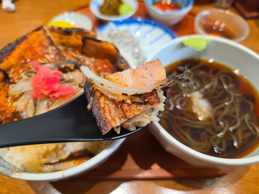 토치로 그을린 차슈 단면 클로즈업