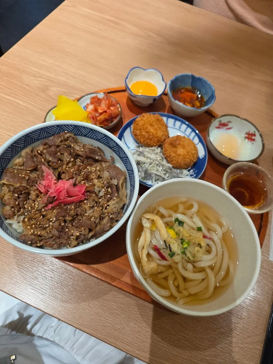 Close-up of the gyudon rice bowl