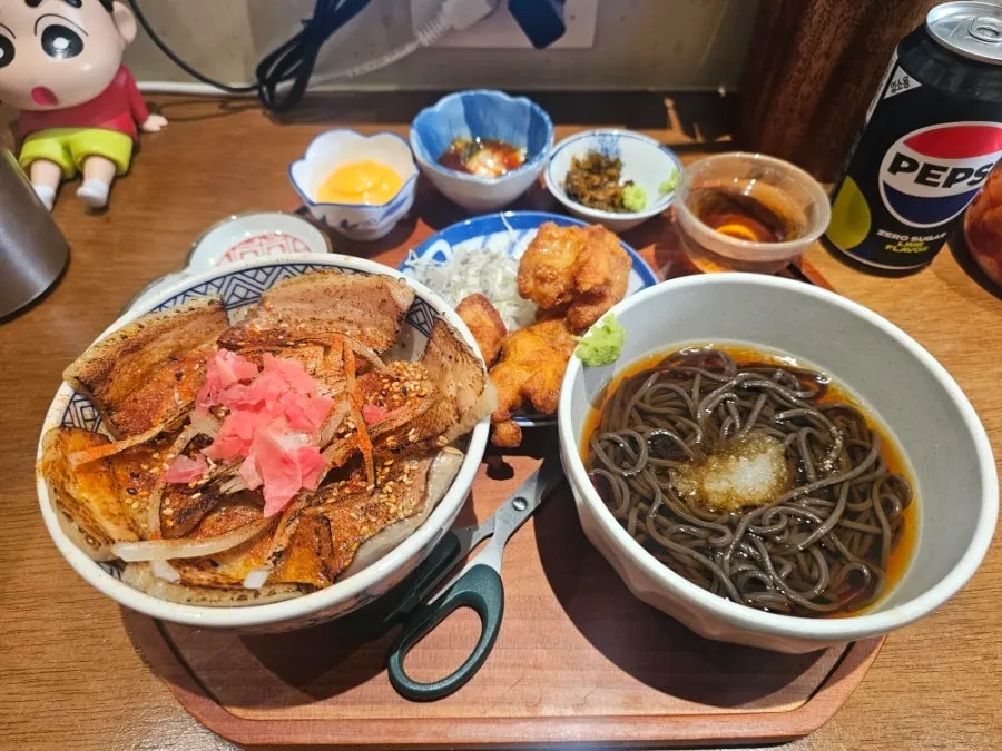 Full spread of the gyudon set