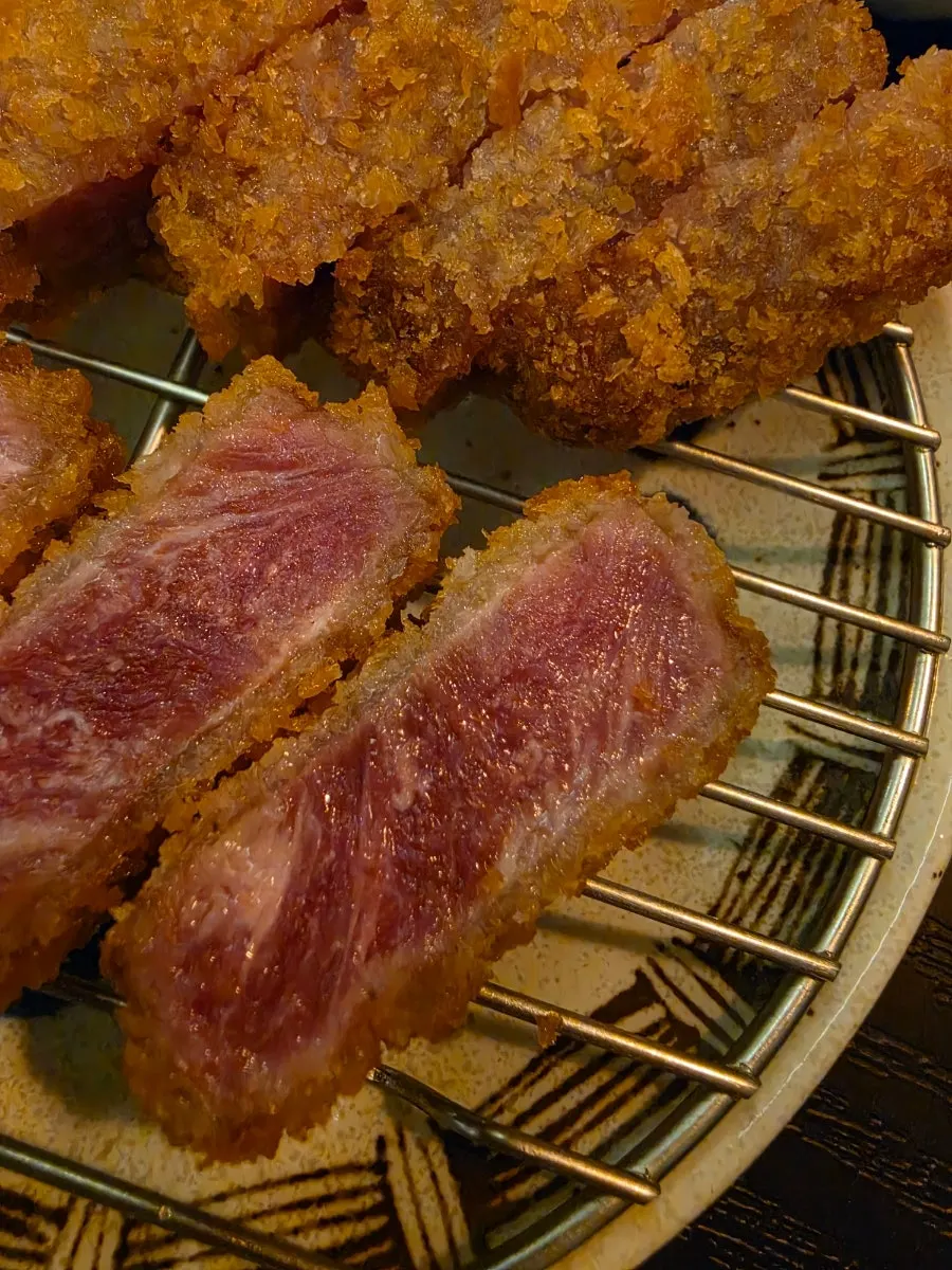 Close-up of the moist-looking tenderloin gyukatsu