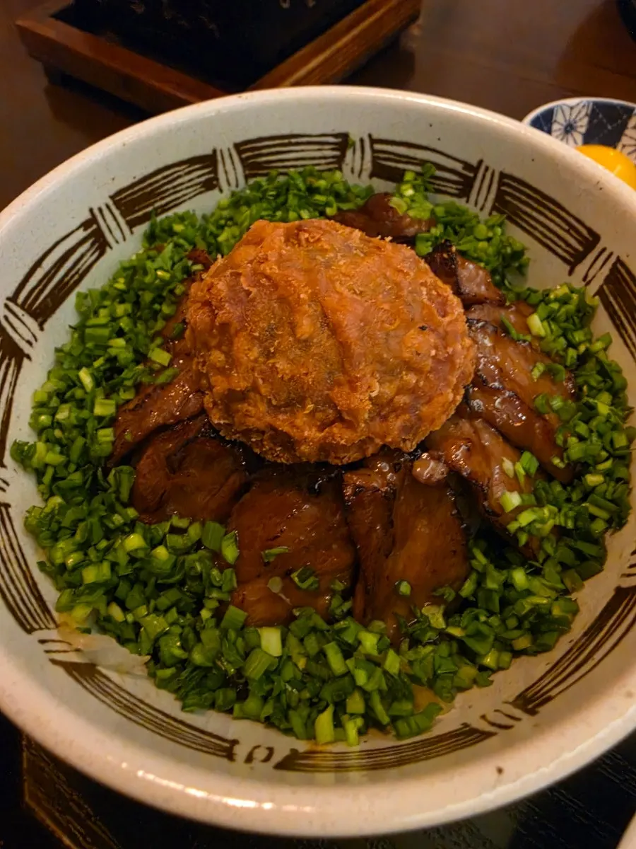 Gyuen-dang's steki rice bowl topped with green onion