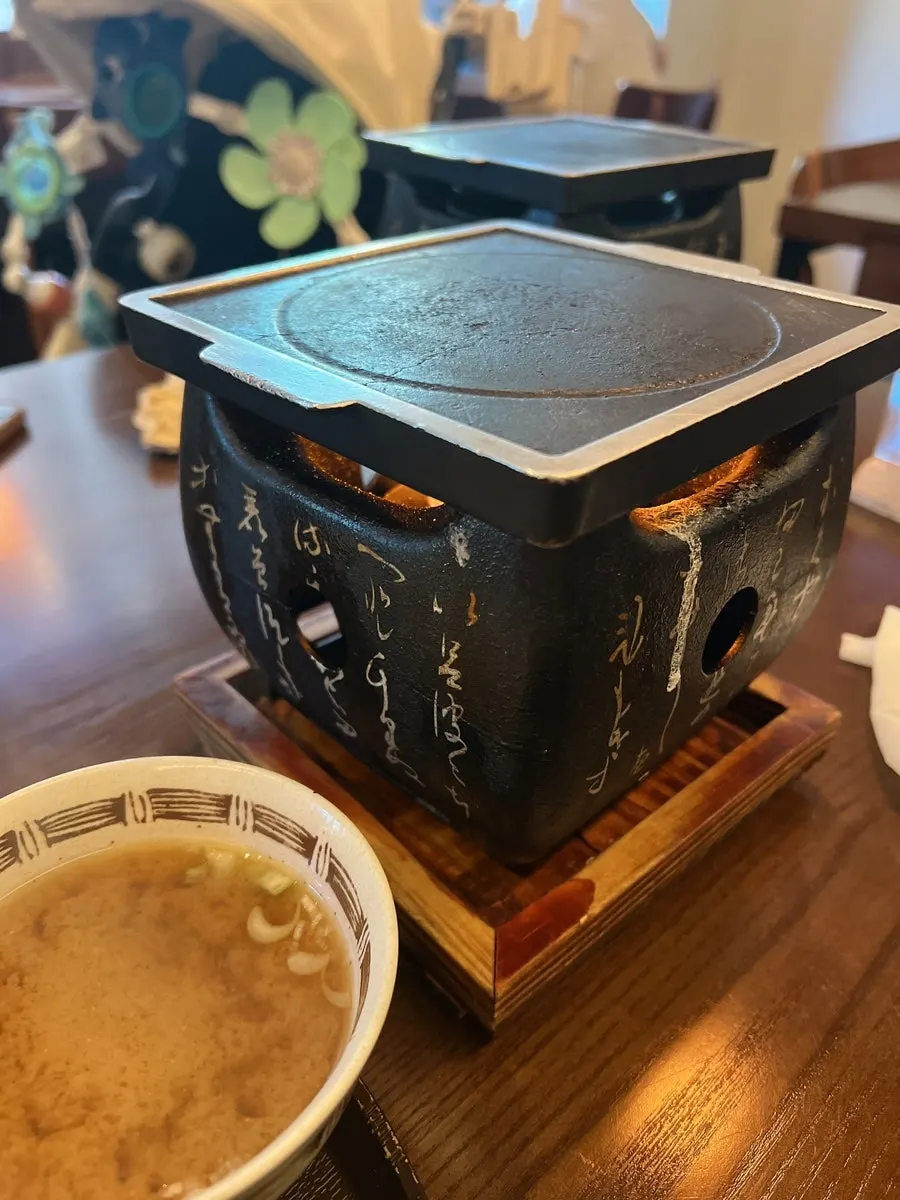Gyukatsu served with teriyaki sauce and wasabi