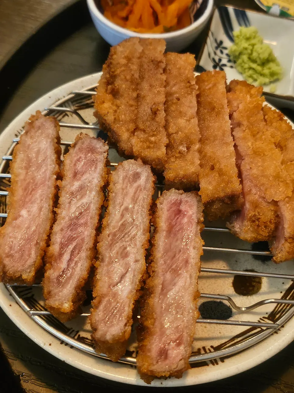 Piece of sirloin gyukatsu on the grill