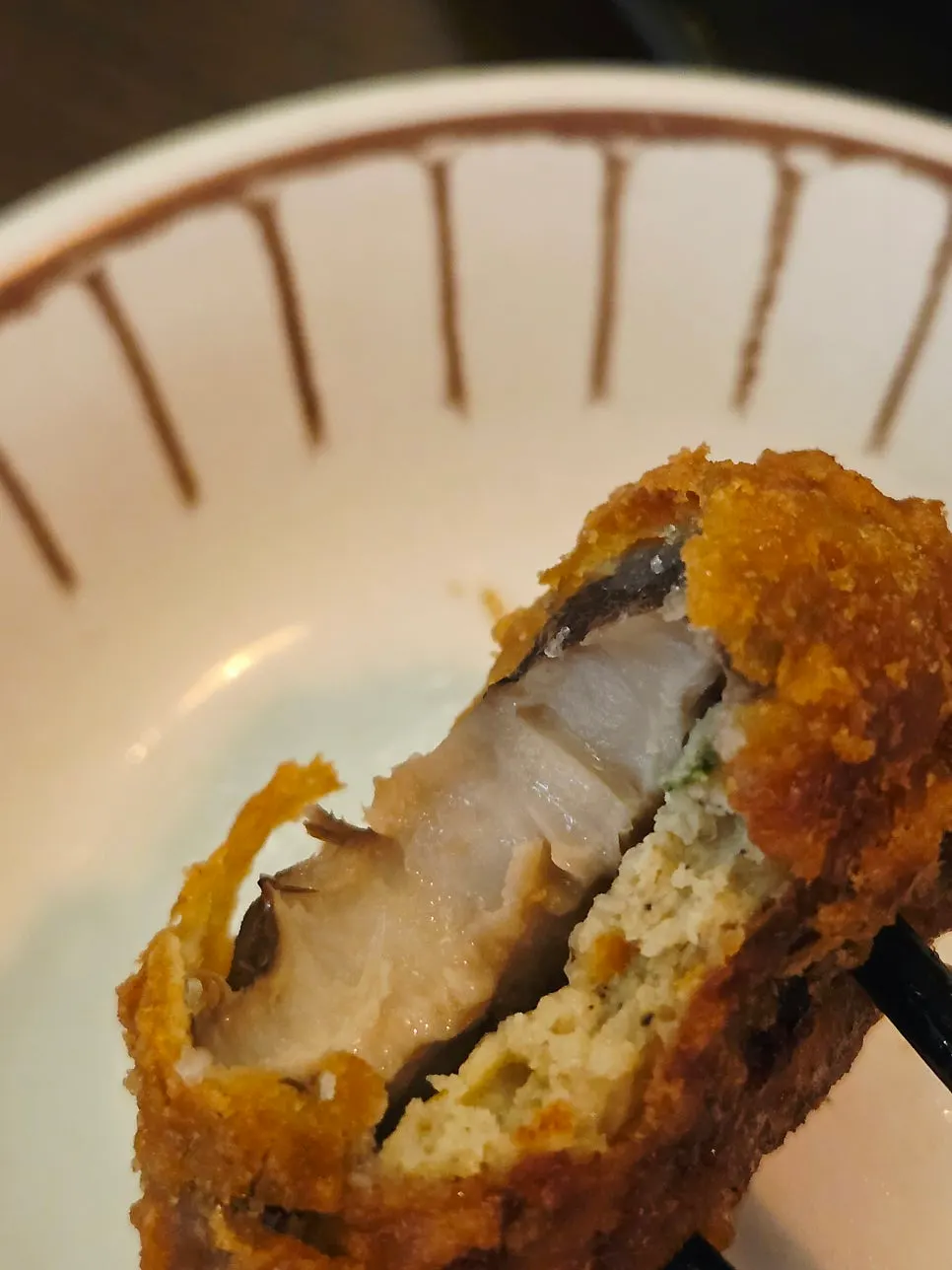 Cross-section of the whole fried mushroom