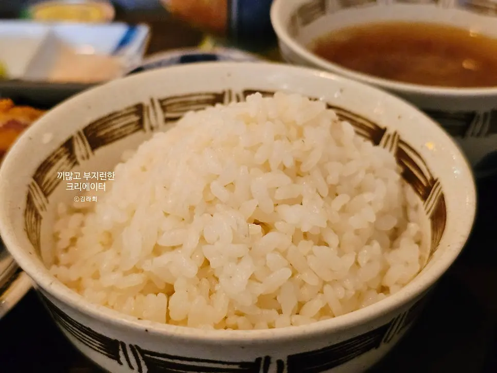 Rice and side dishes served with the sirloin gyukatsu set