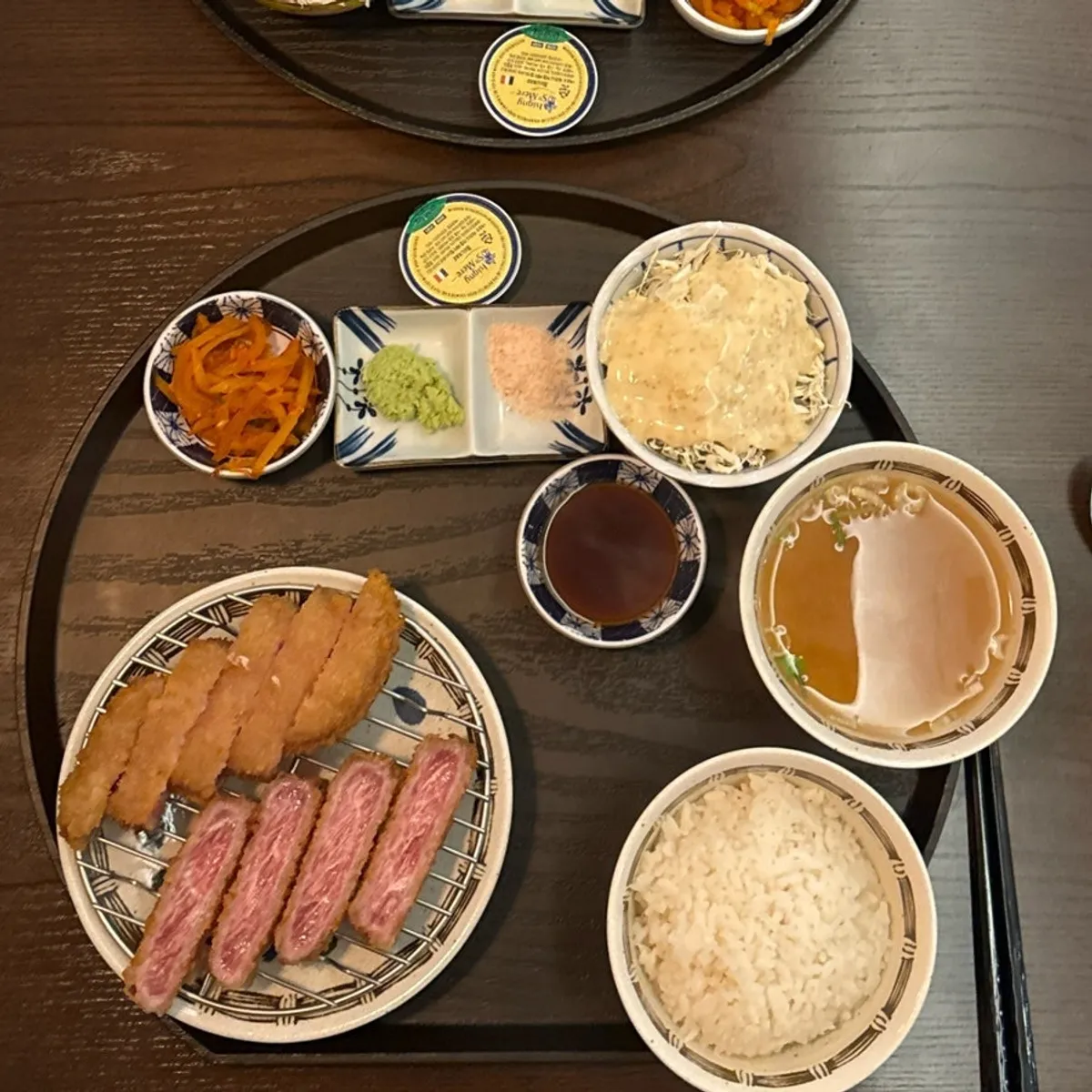 Close-up of Gyuen-dang's sirloin gyukatsu tray setup