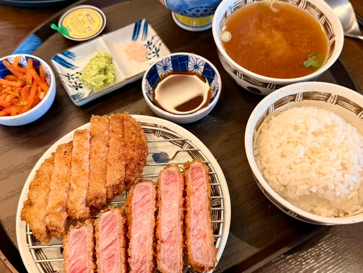 Gyukatsu set served with a tabletop grill
