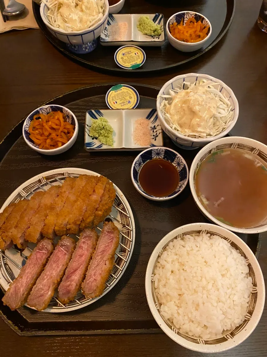 Table set with both tenderloin and sirloin gyukatsu