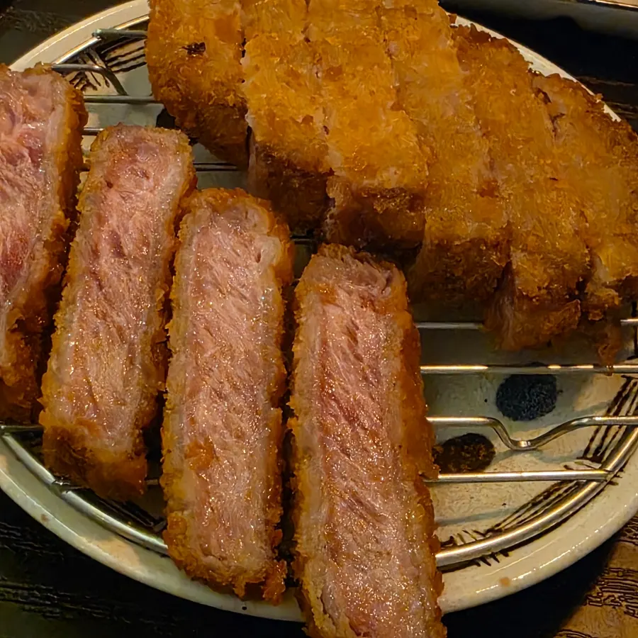 Sirloin gyukatsu with a vivid rosy pink center