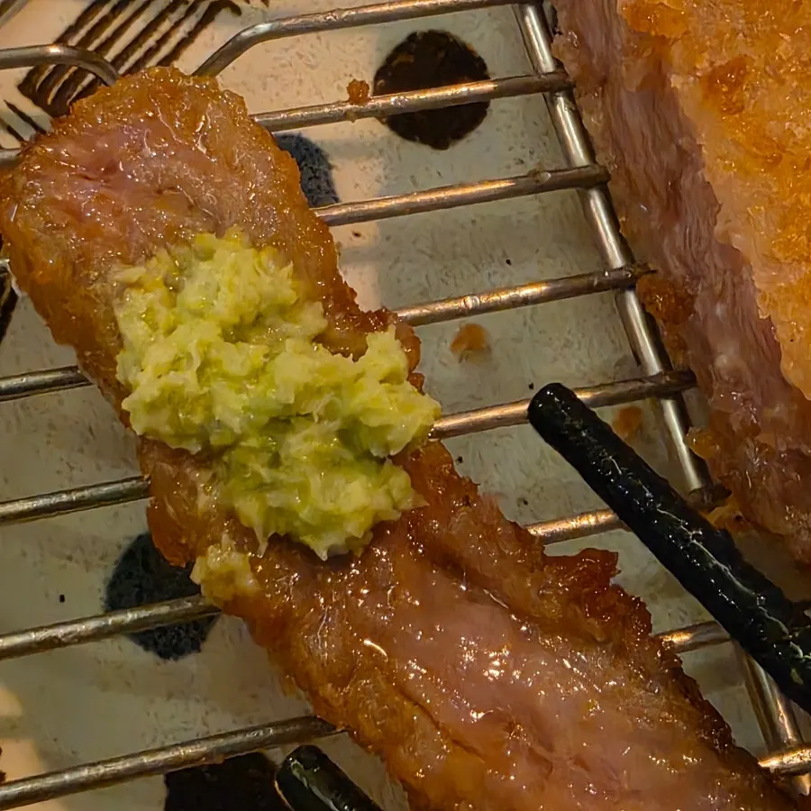 Gyukatsu on the stove with melted butter