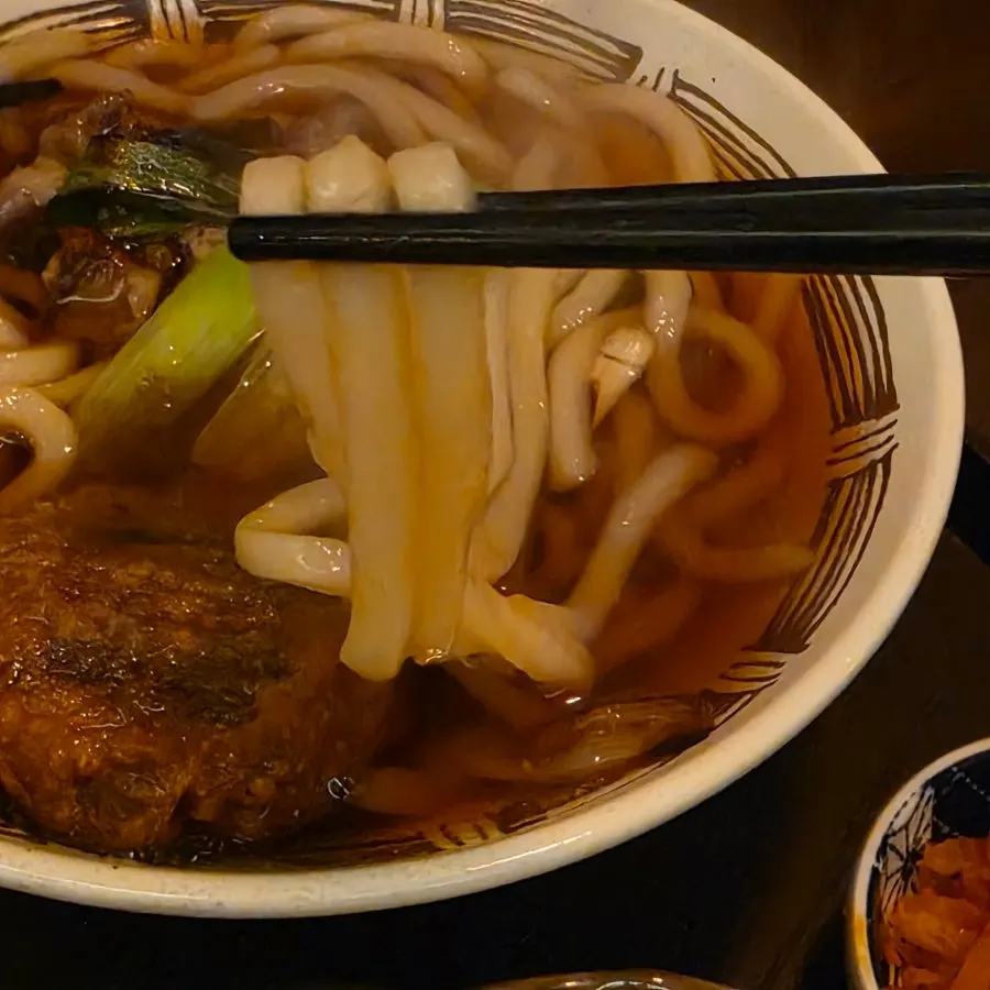 Chewy noodles in the atsuatsu udon