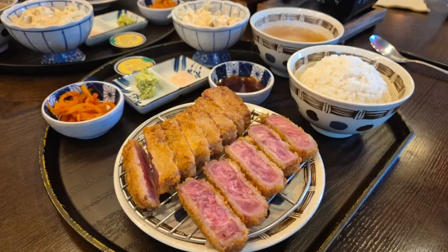 Gyukatsu set with rice and soybean paste soup