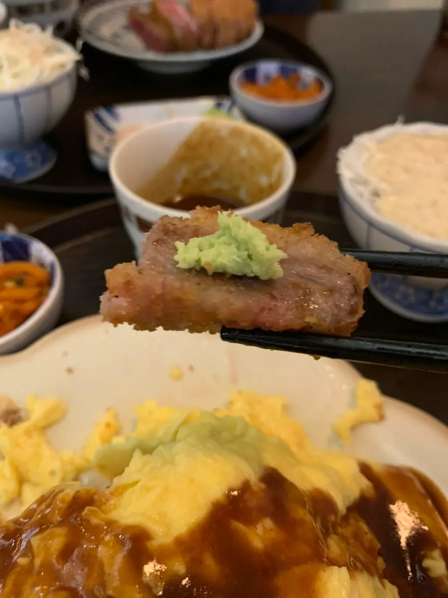 Salted butter placed on top of grilled sirloin gyukatsu