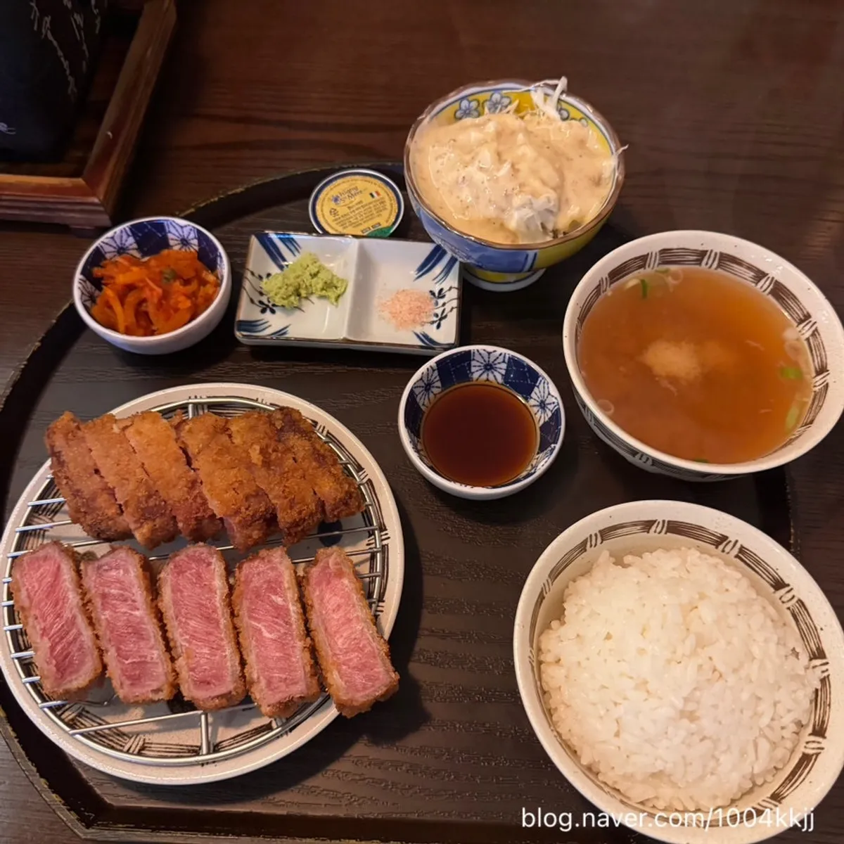 Tenderloin gyukatsu (₩24,000) with basic side dishes