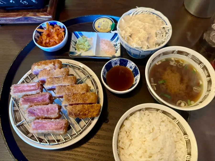 Tenderloin gyukatsu set served with rice and miso soup
