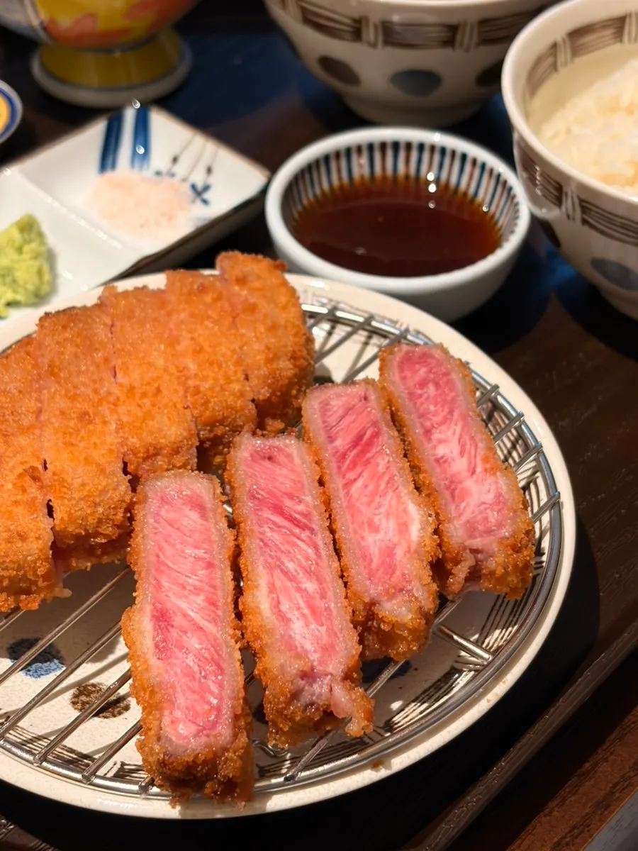 Cross-section of a well-colored piece of gyukatsu meat