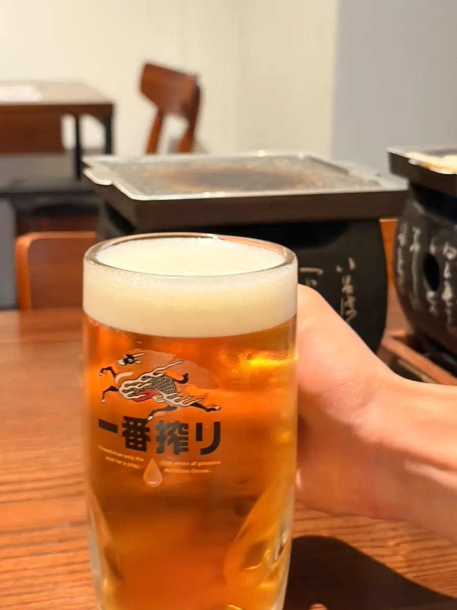 Draft beer served alongside the gyukatsu
