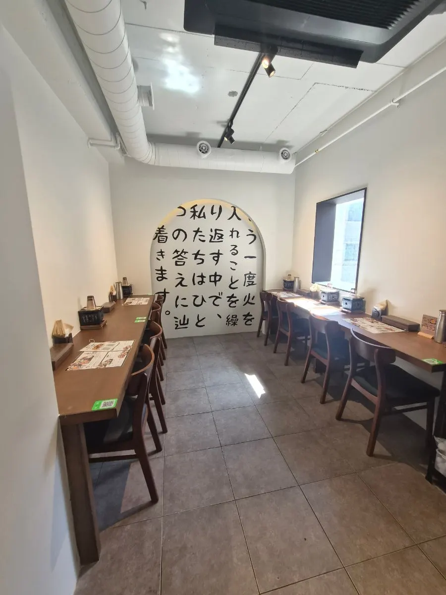 Wall with large Japanese lettering as decor