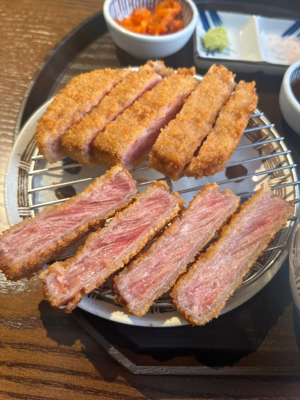 Cross-section of the medium-rare sirloin gyukatsu