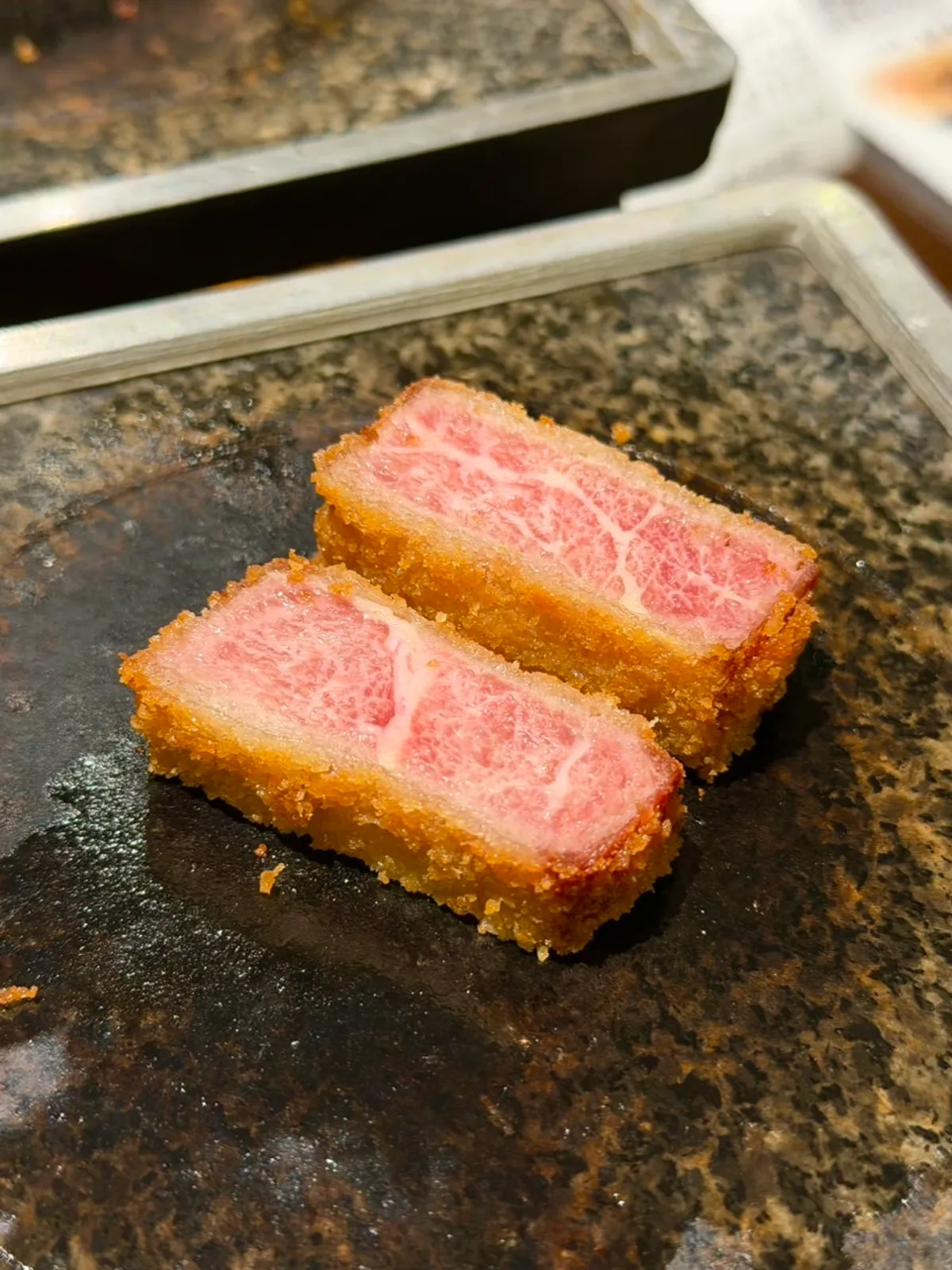 Cross-section of medium-rare tenderloin gyukatsu