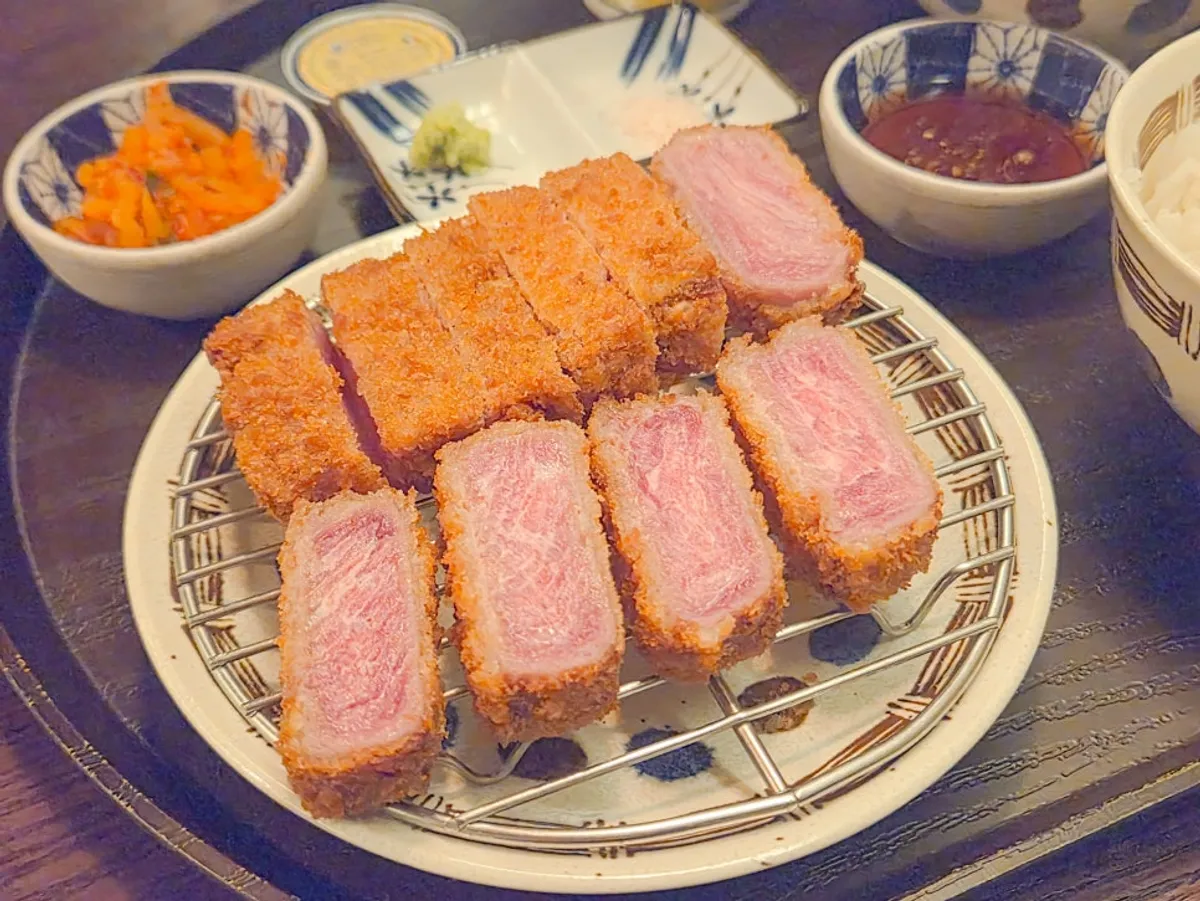 Plate of long-sliced striploin gyukatsu