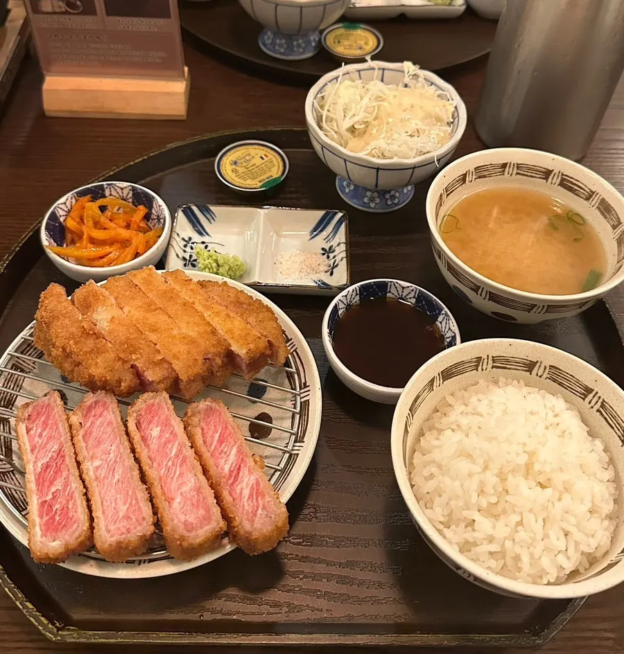 Cross-section of gyukatsu still pink inside
