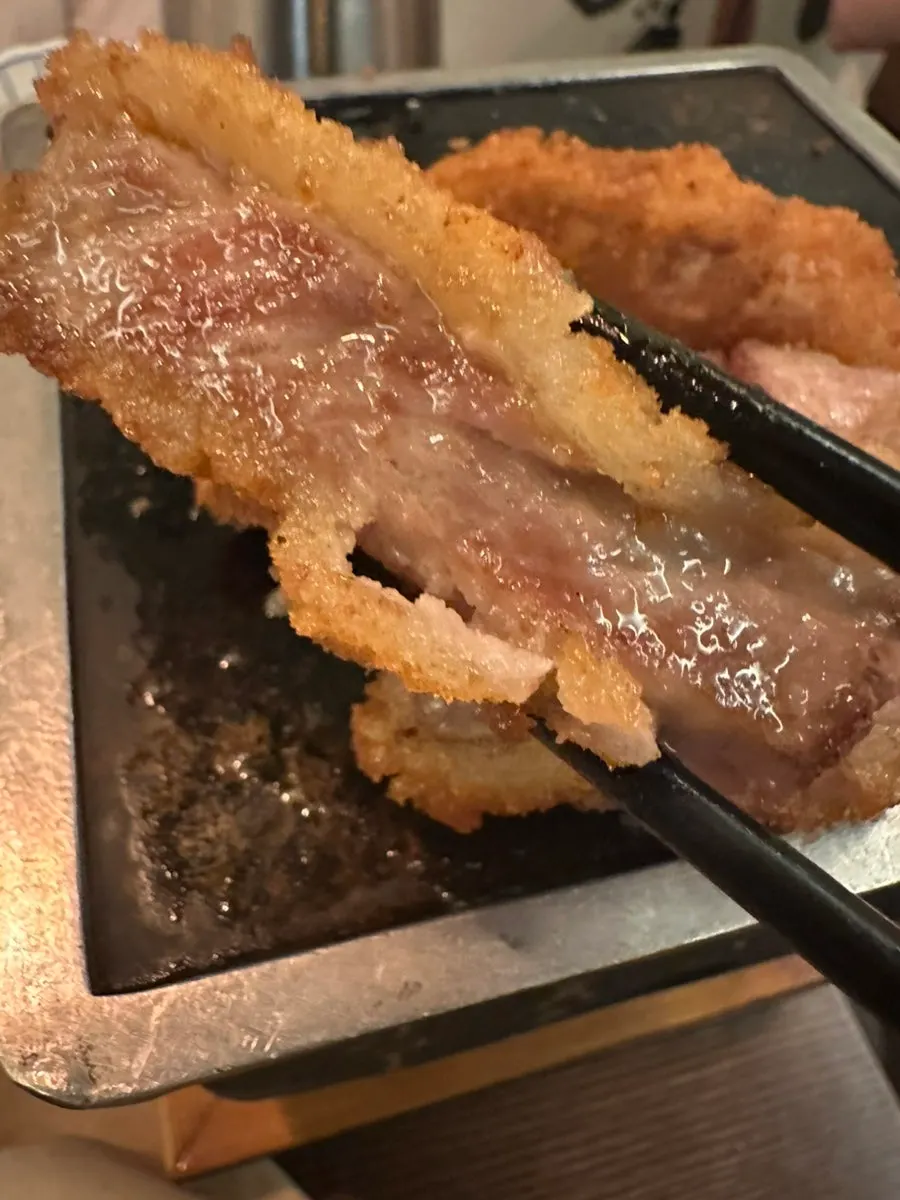 Close-up of a piece of striploin gyukatsu