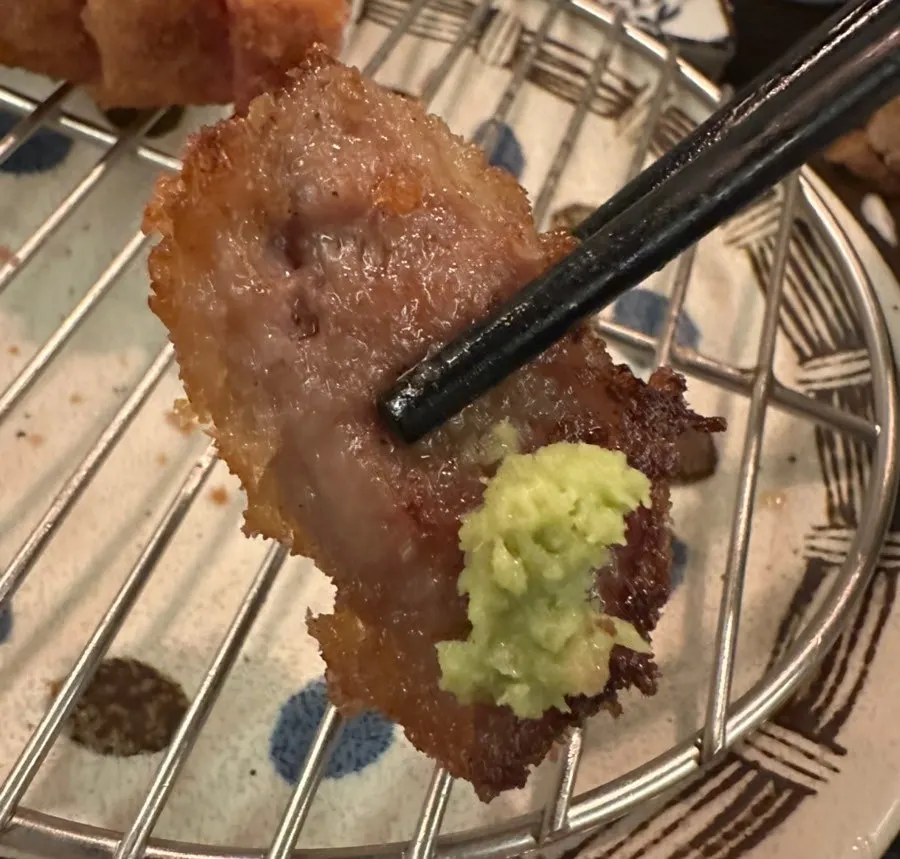 Gyukatsu served with salt, wasabi, and special sauce