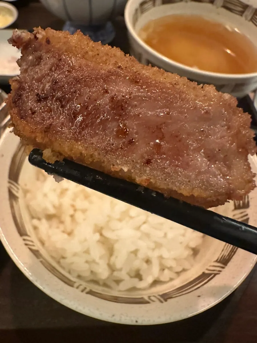 Cross-section of gyukatsu with thin breading