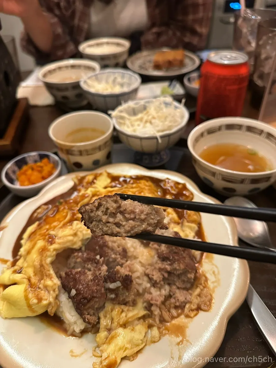Plate showing the hamburg and egg cross-section of the omurice