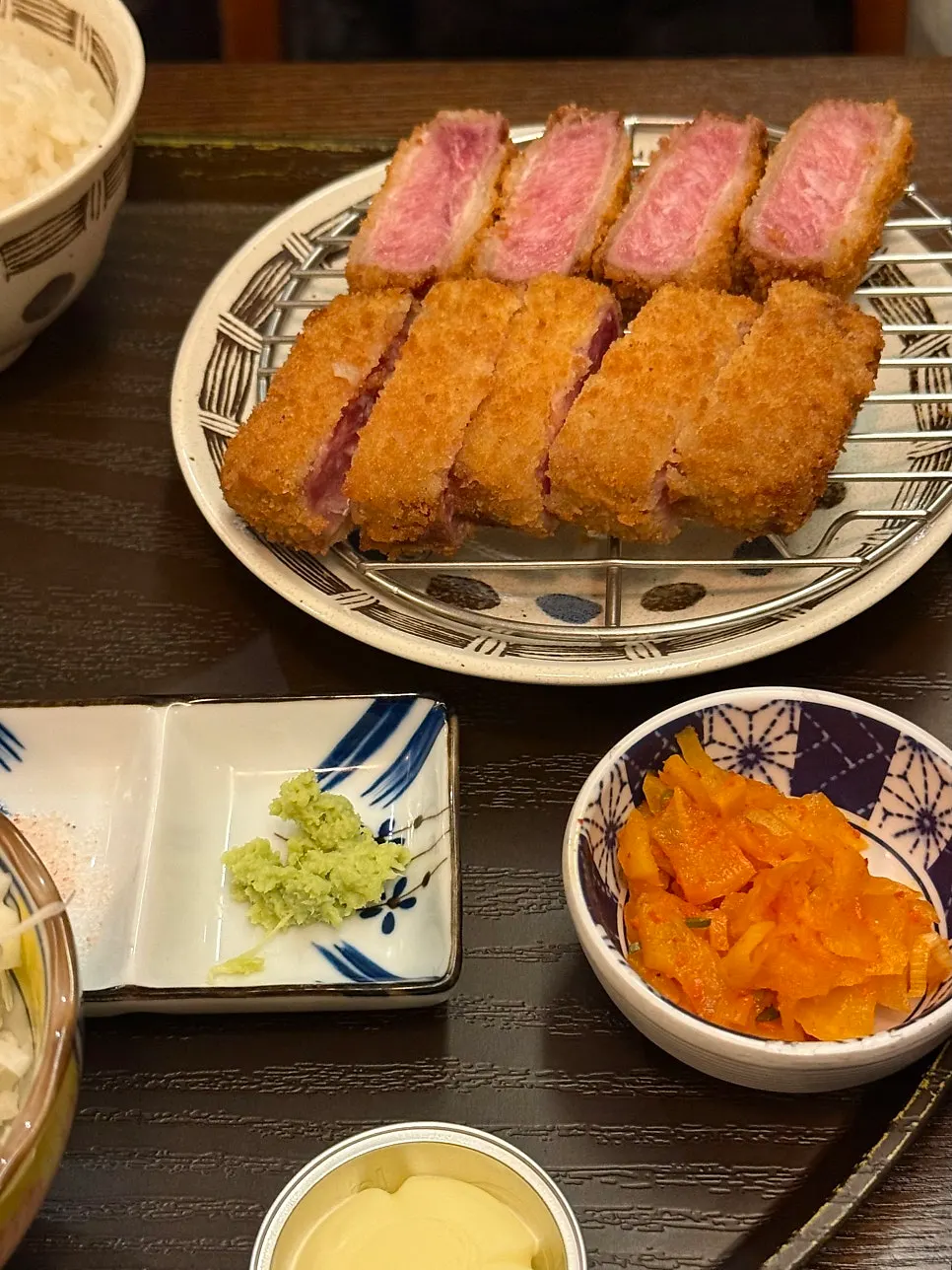 Tenderloin gyukatsu set with rice, miso soup, and salad