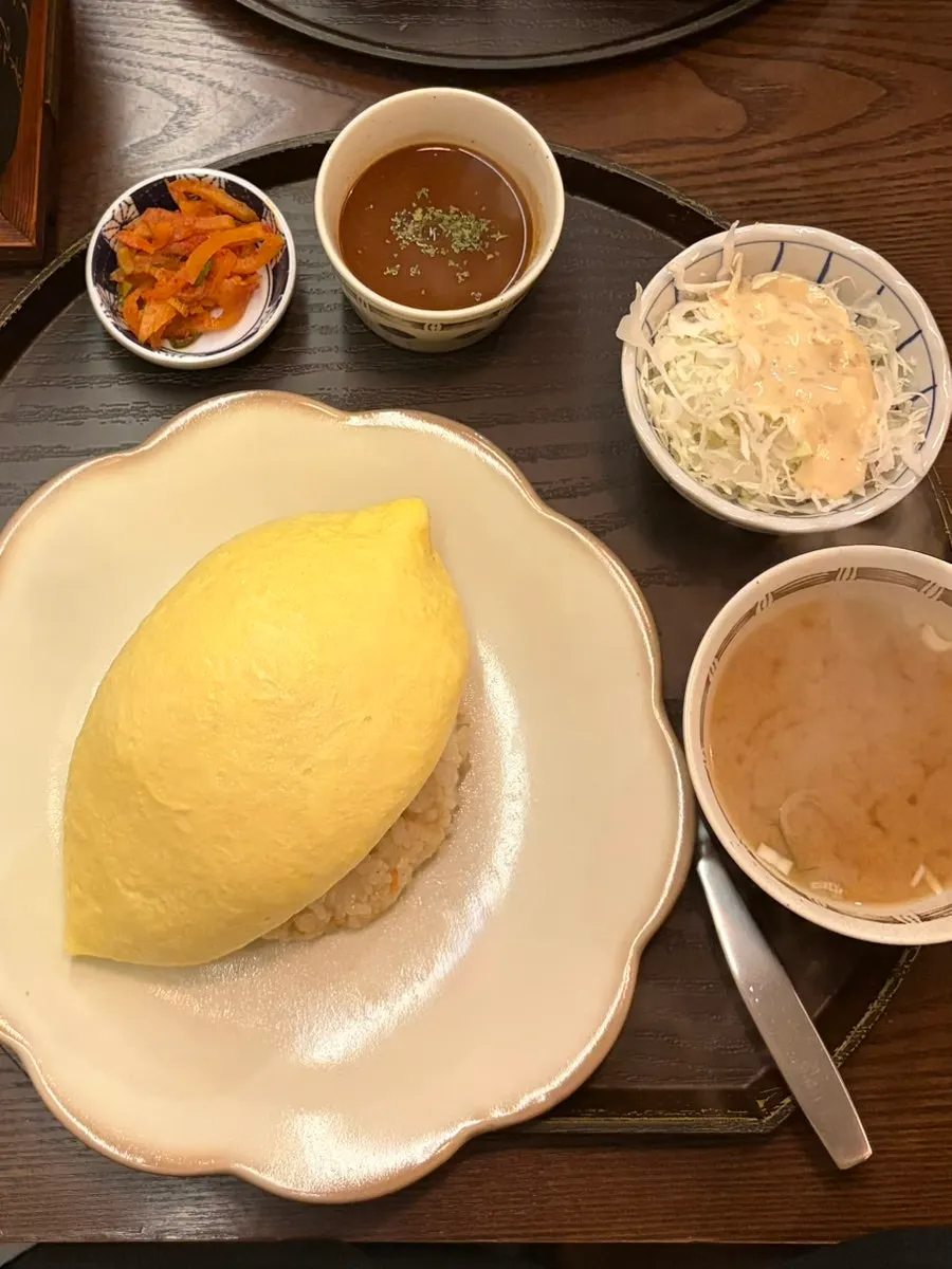 Hamburg omelet rice at Gyuen Dang covered in an egg blanket