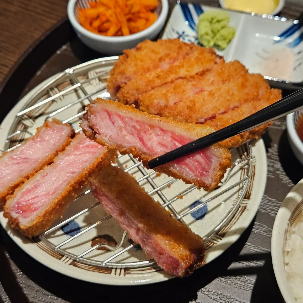 Marbling visible in the sirloin gyukatsu cross-section
