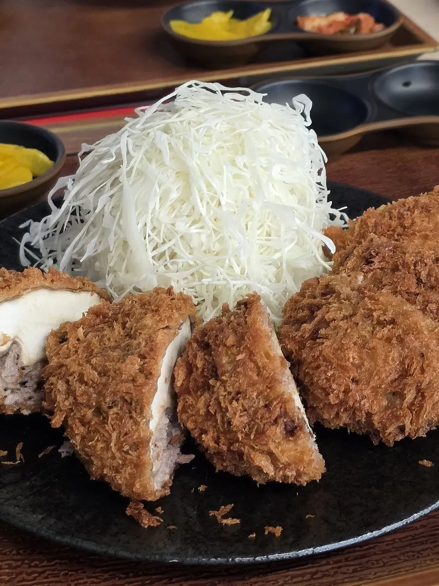 Full spread of the Gyugyu menchi katsu set