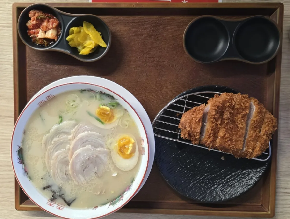 Close-up of the menchi katsu set at Gyugyu Donkatsu, Yeoju