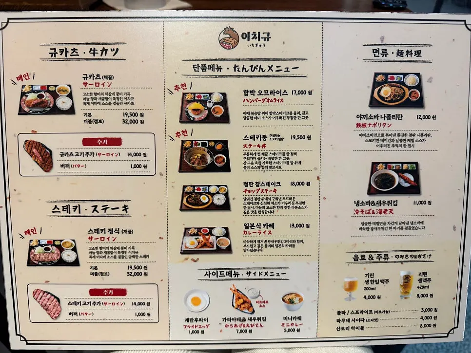 Gyukatsu set menu board at Ichigyu Wonju