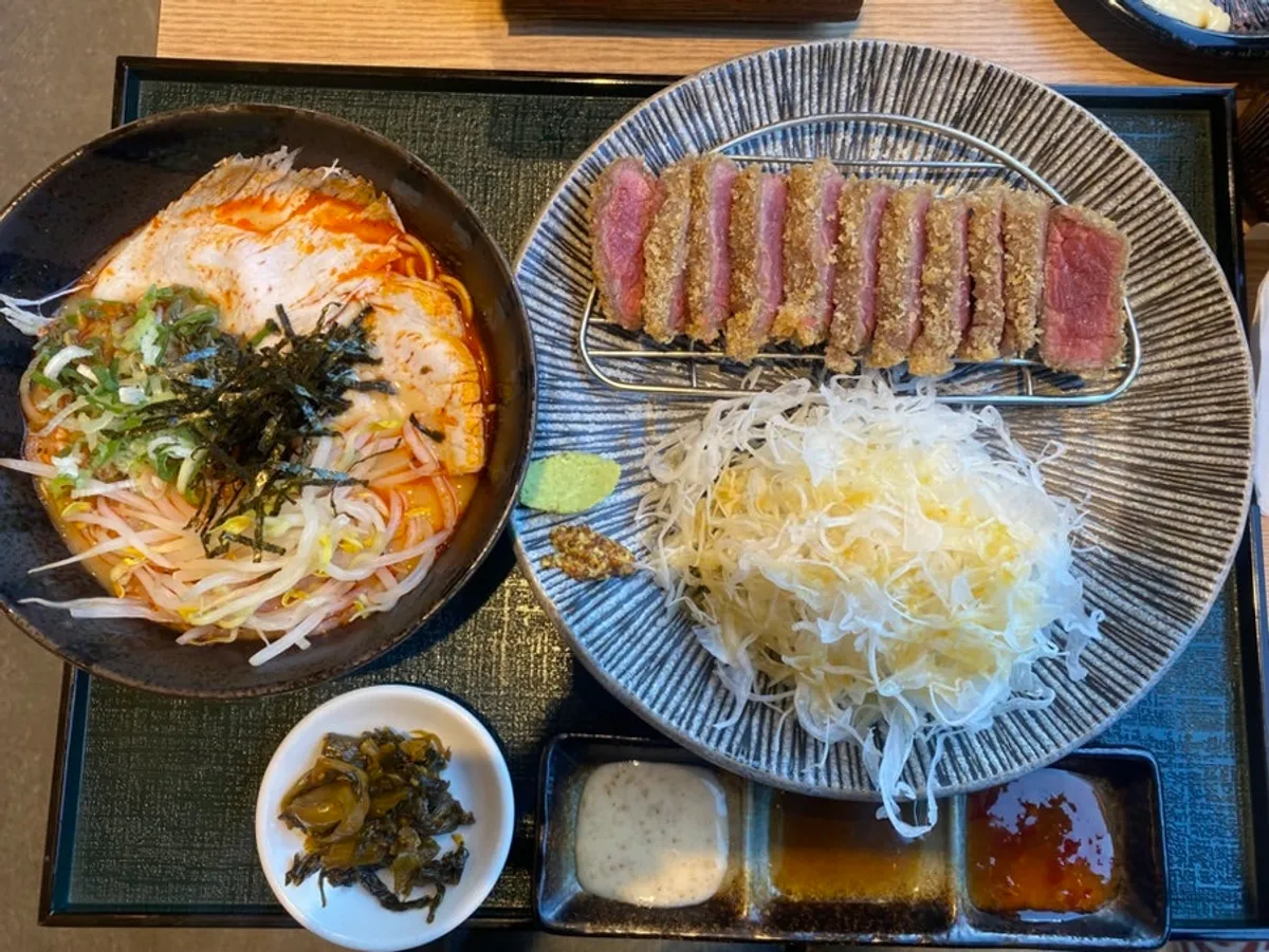 Full table spread of the gyukatsu solo set
