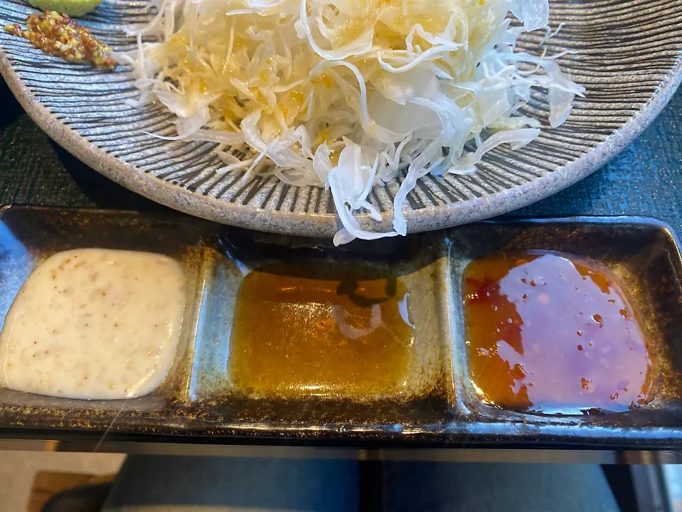 Wasabi and whole grain mustard served as sides