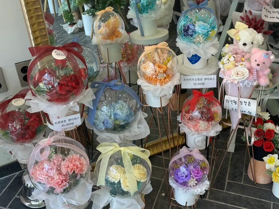 Display space full of flower gift products
