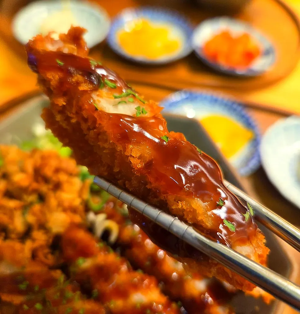 Cross-section of the crispy tonkatsu breading