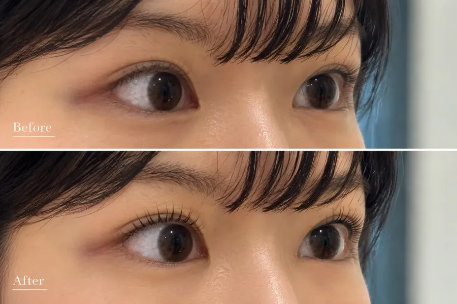 Lashes lifted straight from the root after the lash lift