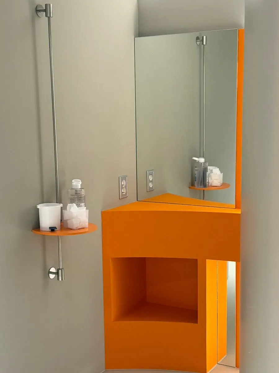 Mirror stand outside the treatment room